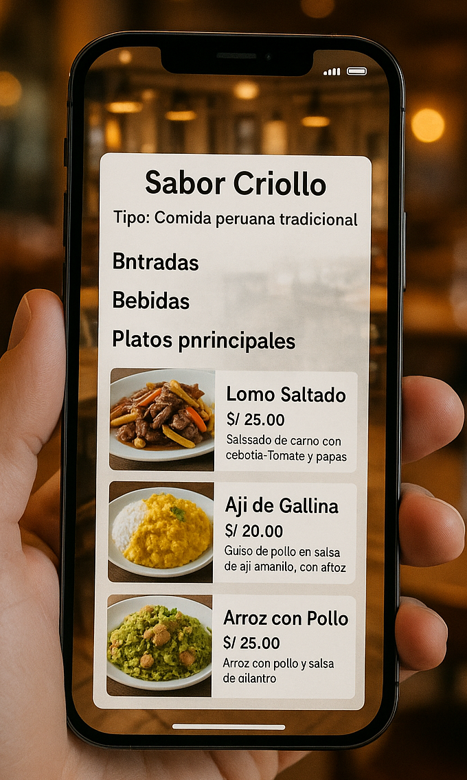 Menú digital atractivo en un smartphone